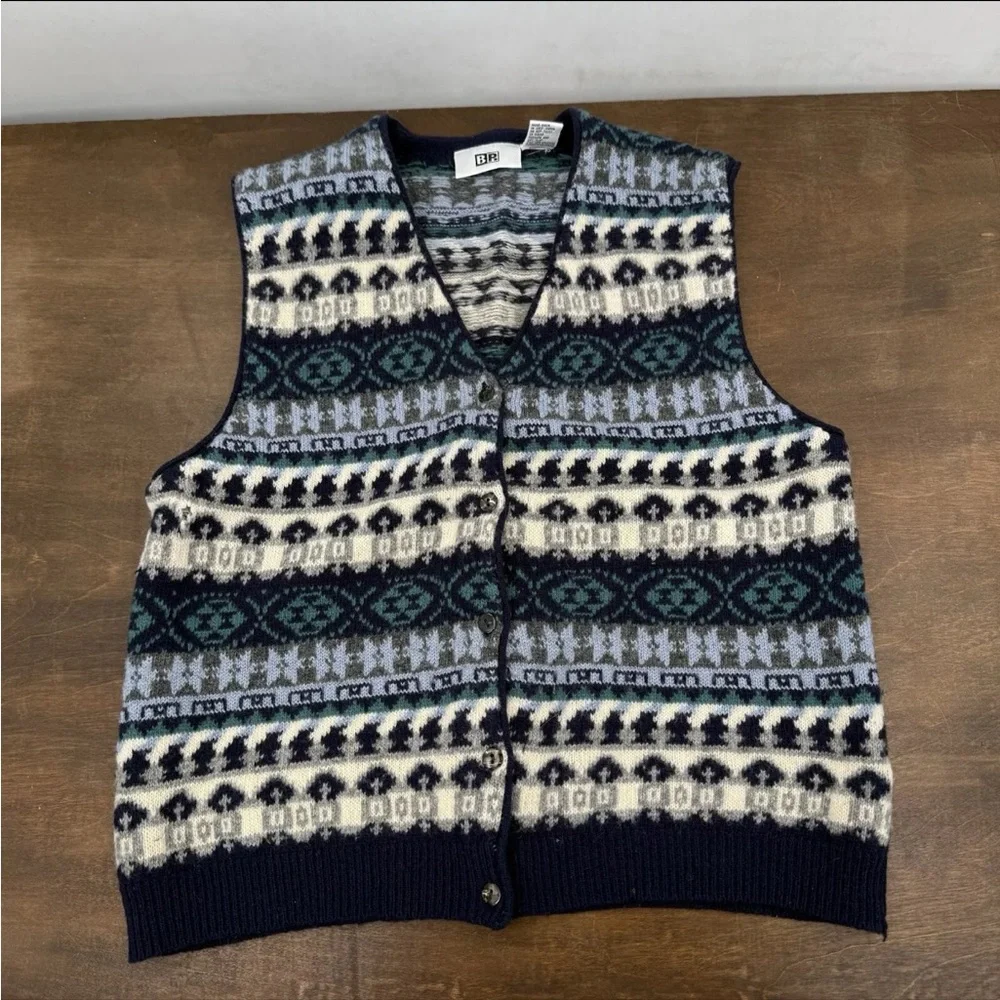Vintage BP Nordstrom Sweater Vest Fair Isle Multi Striped Lambswool Medium - Picture 7 of 8
